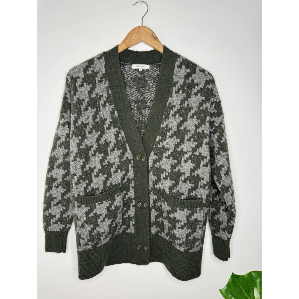 Madewell Allston Houndstooth Double-button Wool Blend Oversized Cardigan Sweater